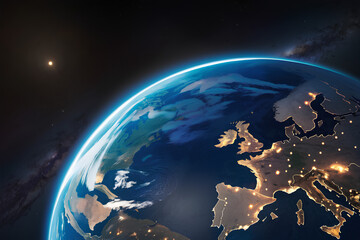 earth in space, Digital map of Europe, globe, Earth seen from a satellite, Generative AI - obrazy, fototapety, plakaty