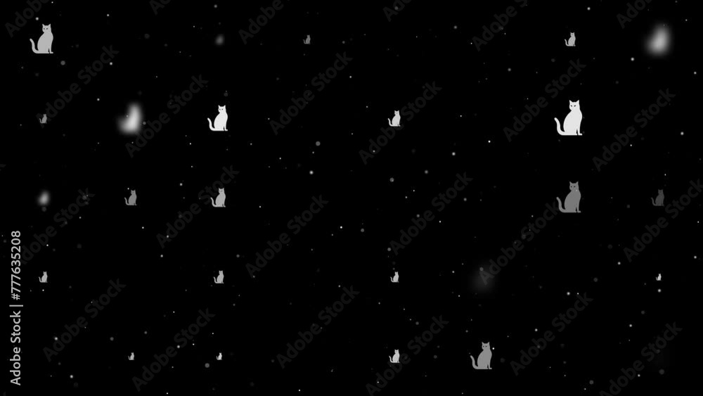 Poster template animation of evenly spaced cat icons of different sizes and opacity. animation of transpare