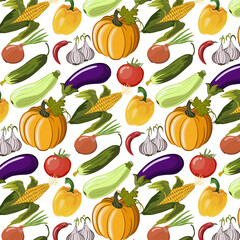 A set of vegetables in a pattern.Colored vegetables on a transparent background in a seamless vector pattern.