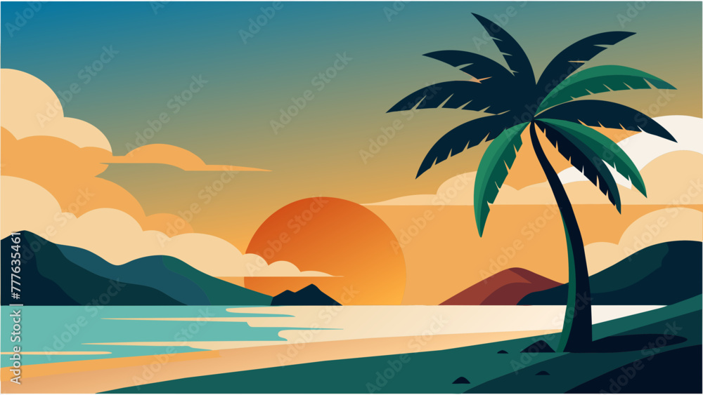 Sticker tropical island with palm trees