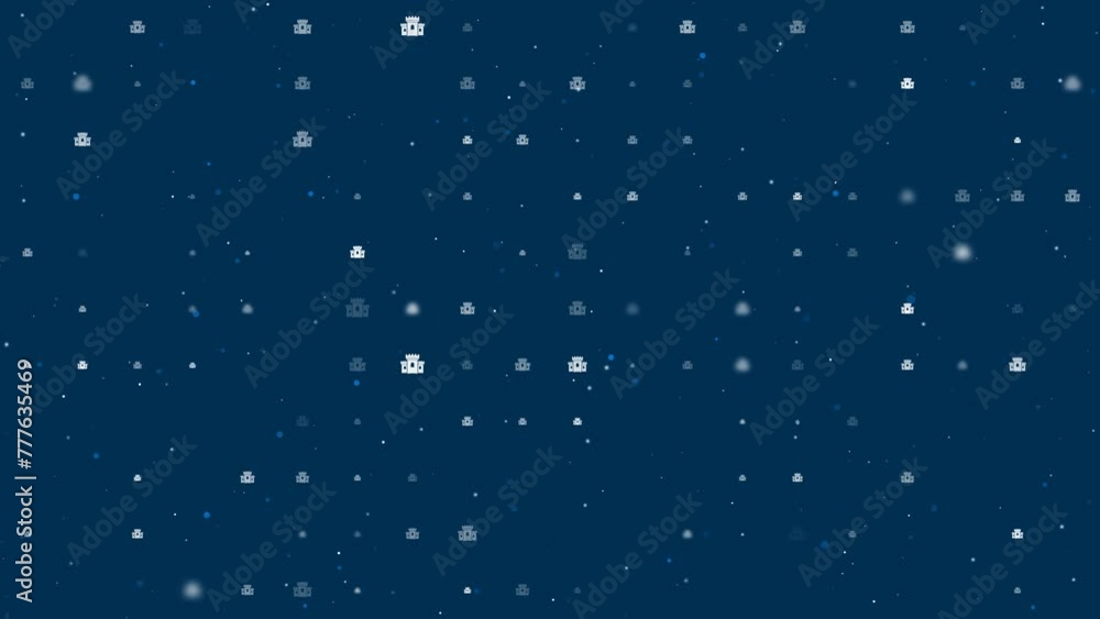 Poster template animation of evenly spaced castle symbols of different sizes and opacity. animation of tran