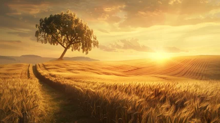 Fotobehang A Golden Wheat Field at Sunset © VLA Studio