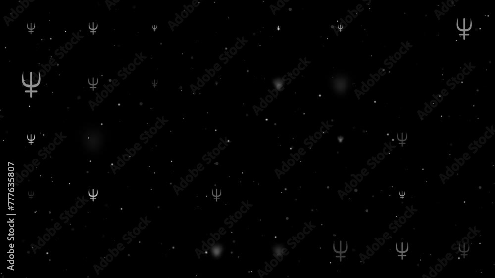 Poster template animation of evenly spaced astrological neptune symbols of different sizes and opacity. ani