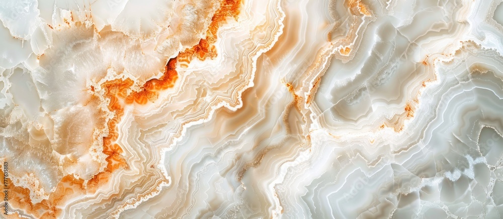 Aufkleber detailed view of an orange and white marble surface, highlighting the intricate patterns and texture