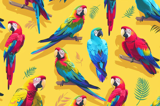 Yellow background with macaw parrots pattern