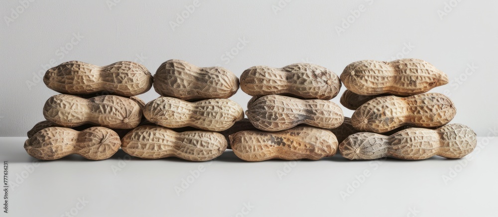 Aufkleber a neat stack of raw shelled peanuts piled on top of each other in a precise arrangement.