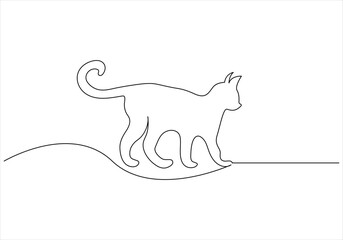 Continuous one line drawing of cat out line vector art illustration 