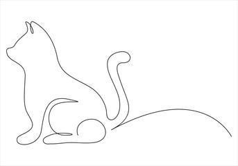 Continuous one line drawing of cat out line vector art illustration 