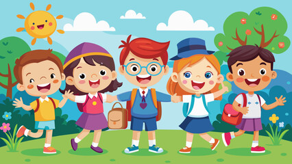 Obraz na płótnie Canvas illustration-of-happy-cartoon-school-children
