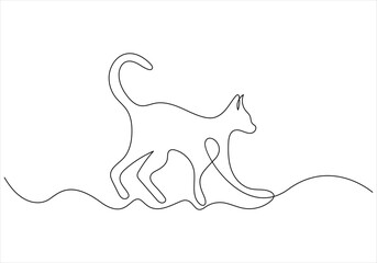 Continuous one line drawing of cat out line vector art illustration 