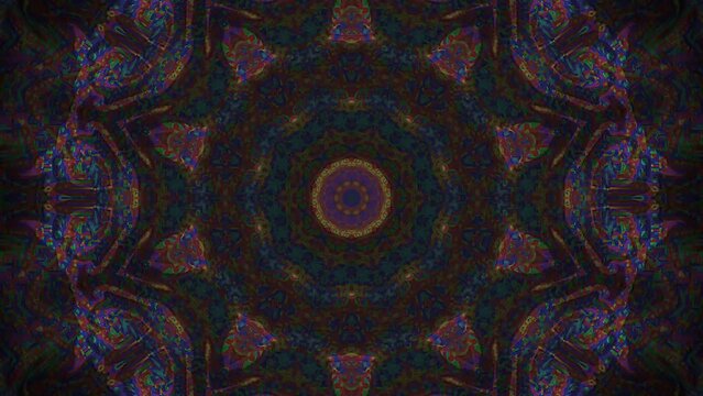 Kaleidoscope pattern with full colors. Magic mandala. 4k abstract lines colorful light shining round shape in center, for background	