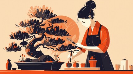 A bonsai master trims a miniature tree, each snip a thoughtful contribution to its ancient beauty,