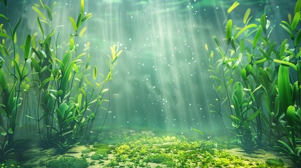 Cartoon Spirulina Seaweed Underwater 3D Illustration