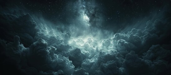 A night sky covered in thick clouds with stars twinkling through them. - obrazy, fototapety, plakaty