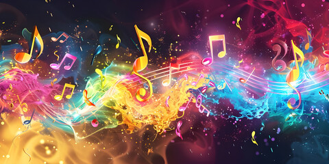 Colorful music notes background with space for your text, Musical Background - Ai Generated