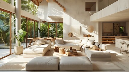 a sustainable and eco-friendly white home decor living room with AI, incorporating eco-conscious elements attractive look