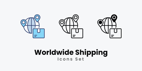 Worldwide Shipping Icons set thin line and glyph vector icon illustration
