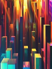 Digitally generated image of multi coloured vertical bars. Concept of fintech technology, new banking and investment. Clean design