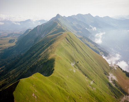 Mountain ridge in Swiss Alps shot on camera film 
