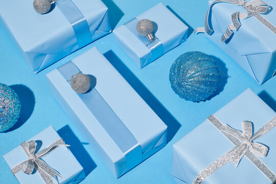 pattern of blue Christmas gifts