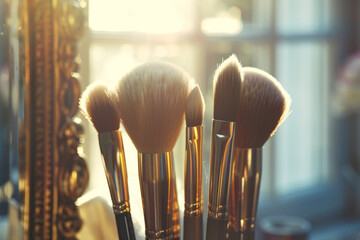 A close up of a group of makeup brushes