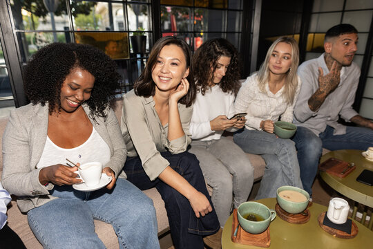 group of friends in a vegan restaurant