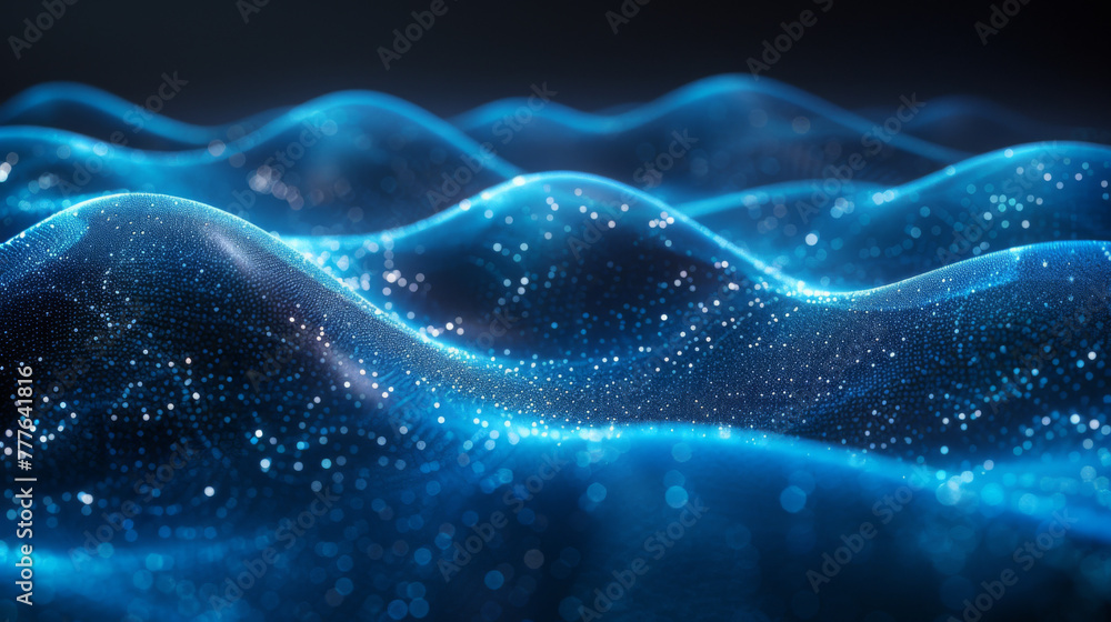 Poster beautiful abstract wave technology background with blue light digital effect corporate concept.