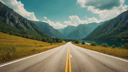 road in the middle of the mountains in Montenegro summer