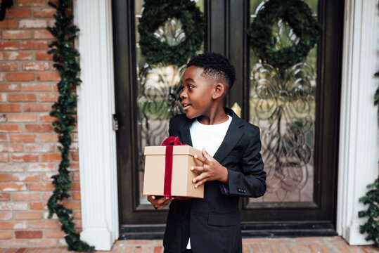 Dress for holiday party and ready to hand out gifts