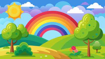 landscape-with-rainbow-and-tree---illustration