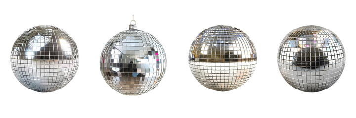 Fototapeta premium Set of Silver disco mirror ball on transparent background Remove png