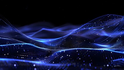 Abstract digital background with blue glowing lines and dots on dark background for technology, science or network concept banner.