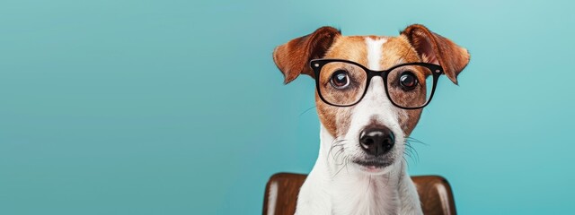 Intelligent Jack Russell Terrier Wearing Glasses
