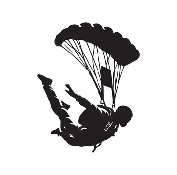 Skydiver silhouette parachuting vector illustration