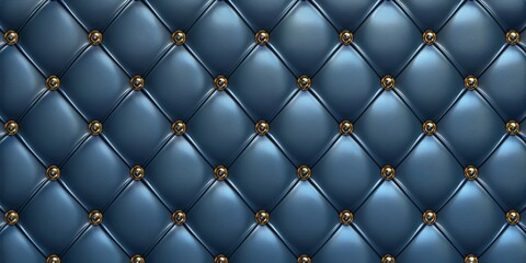 Blue luxury leather background with a diamond pattern and golden buttons Generative AI