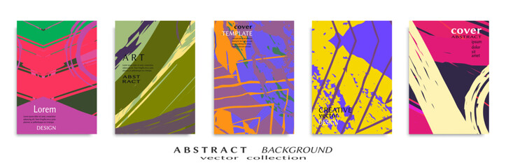 Abstract backgrouns set, grunge texture. Minimalistic art, brush strokes style. Design for card, brochure, banner idea, book cover, booklet print, flyer sheet a4. Collage page, web header template.