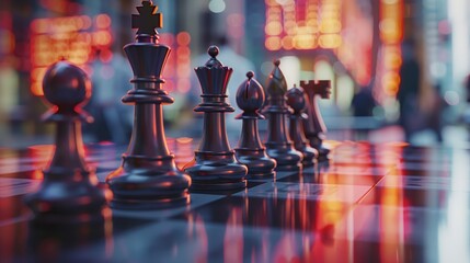 Strategic game of chess with financial twist - obrazy, fototapety, plakaty