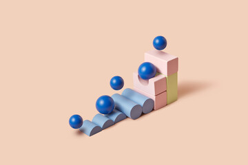 Abstract composition of colorful toy blocks organized in studio