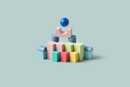 Colorful blocks of children game organized in building structure