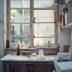 abandoned but tidy laboratory table