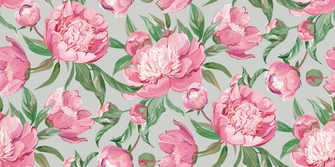 Spring seamless pattern with rose flowers and sakura blossoms for delicate home design