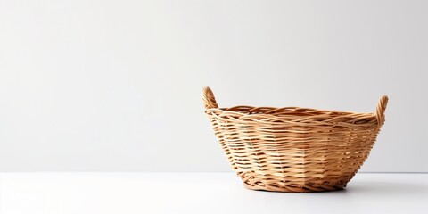 Empty wooden fruit or bread basket on white background