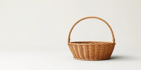 Fototapeta na wymiar Empty wicker rattan basket isolated on white background.