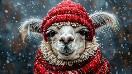 Fototapeta premium Merry Christmas card with llama.