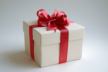 Capture the joy of giving with a beautifully crafted paper gift box adorned with a vibrant red ribbon, perfect for any occasion