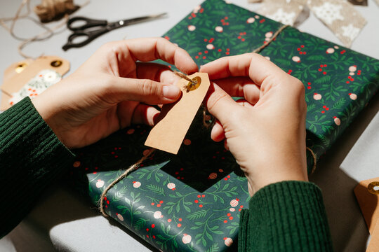 Putting Labels On Gifts. 