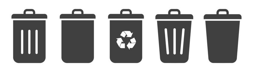set of trash can icons on white background