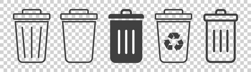 set of trash can icons on white background