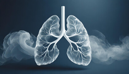 Abstract 3D image of human lungs with smoke. Respiratory system and health concept. - obrazy, fototapety, plakaty