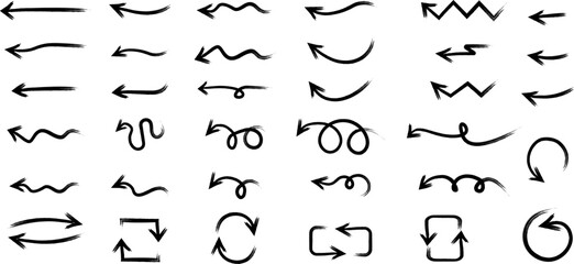 Set of simple hand drawn grunge arrows . Vector grunge arrows mark icons . Black simple grunge arrows collection .Grunge pointer.Set of simple hand drawn arrows . Vector hand drawn arrow mark vector 